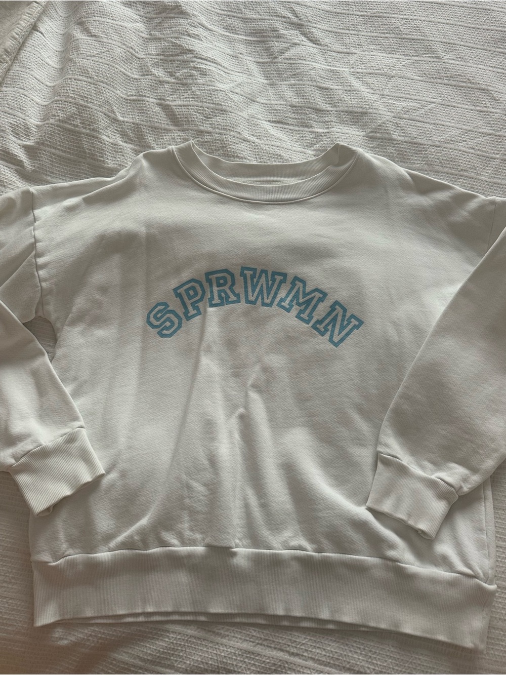 SPRWMRN White Crewneck Sweatshirt with Blue Lettering
